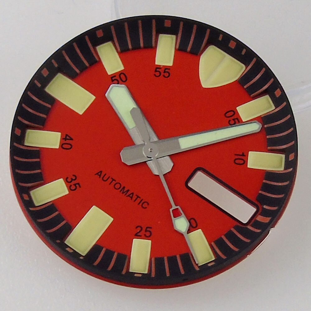 29MM Luminous Red Blue Watch Dial Green Lume Fit NH36 NH36A Week Date Watch Part