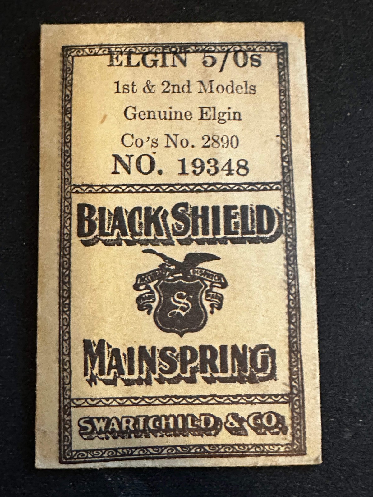 Swartchild Black Shield Mainspring for Elgin 5/0s No. 2890 – Steel