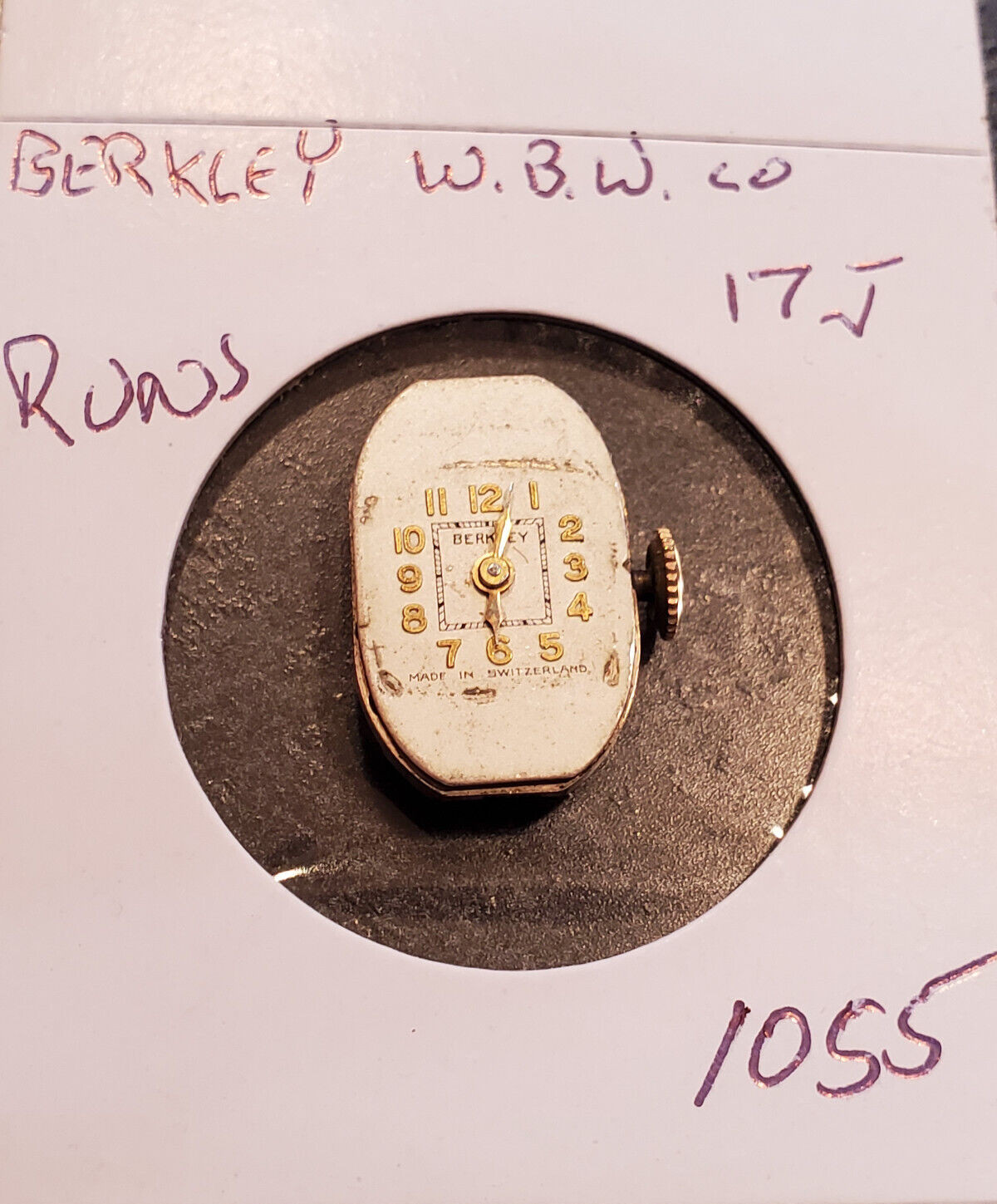LADIES BERKLEY W.B.W. CO 17J WRIST WATCH MOVEMENT #1055