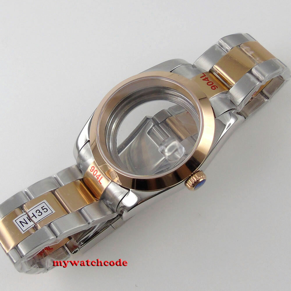 36mm sapphire glass two tone Watch Case fit NH35 NH36 NH38 rose golden case