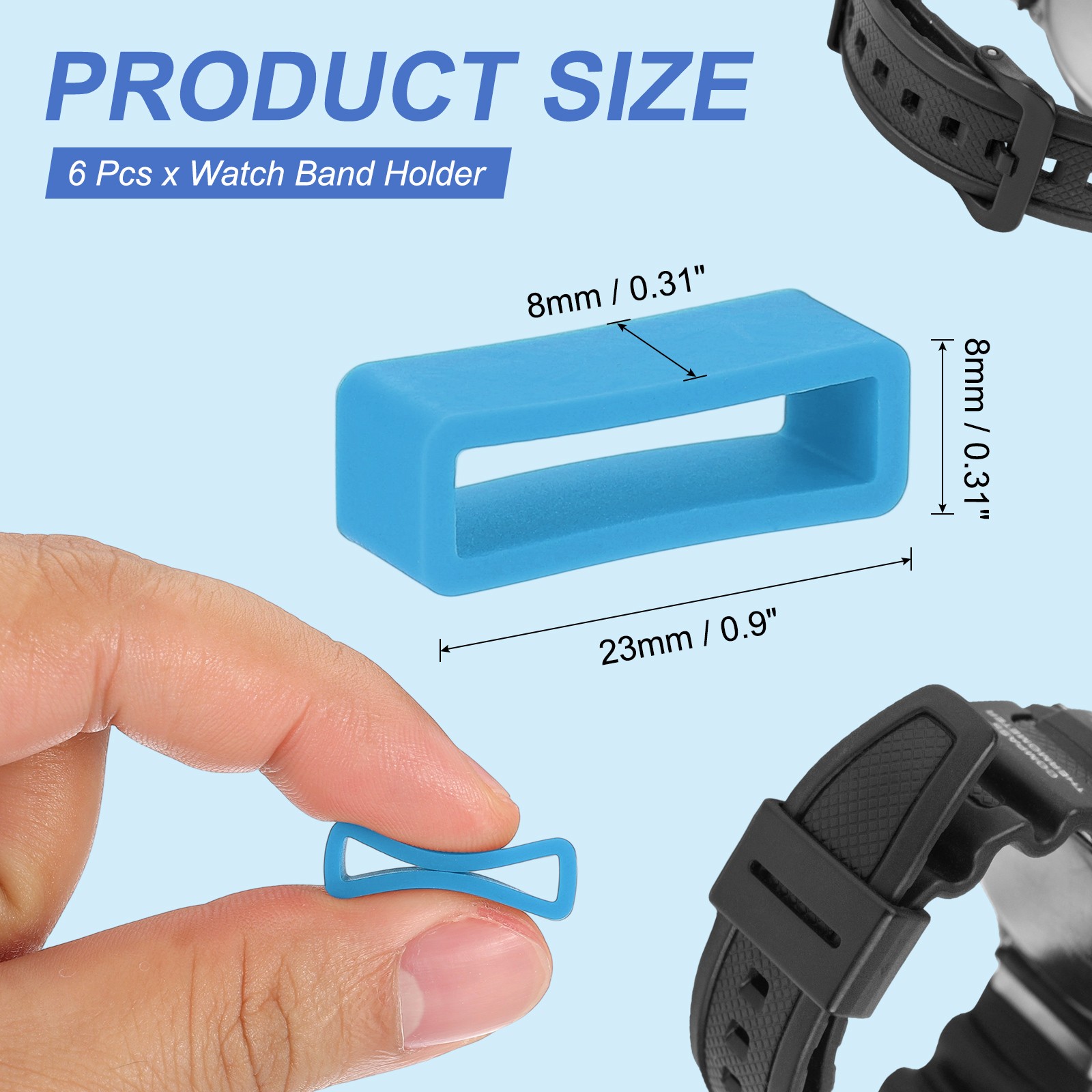 6Pcs 20mm Silicone Watch Band Holder Loop Replacement Light Blue