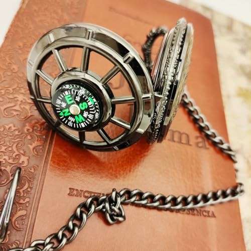 Men’s Retro Multifunctional Pocket Watch,Quartz Compass Gift Pocket