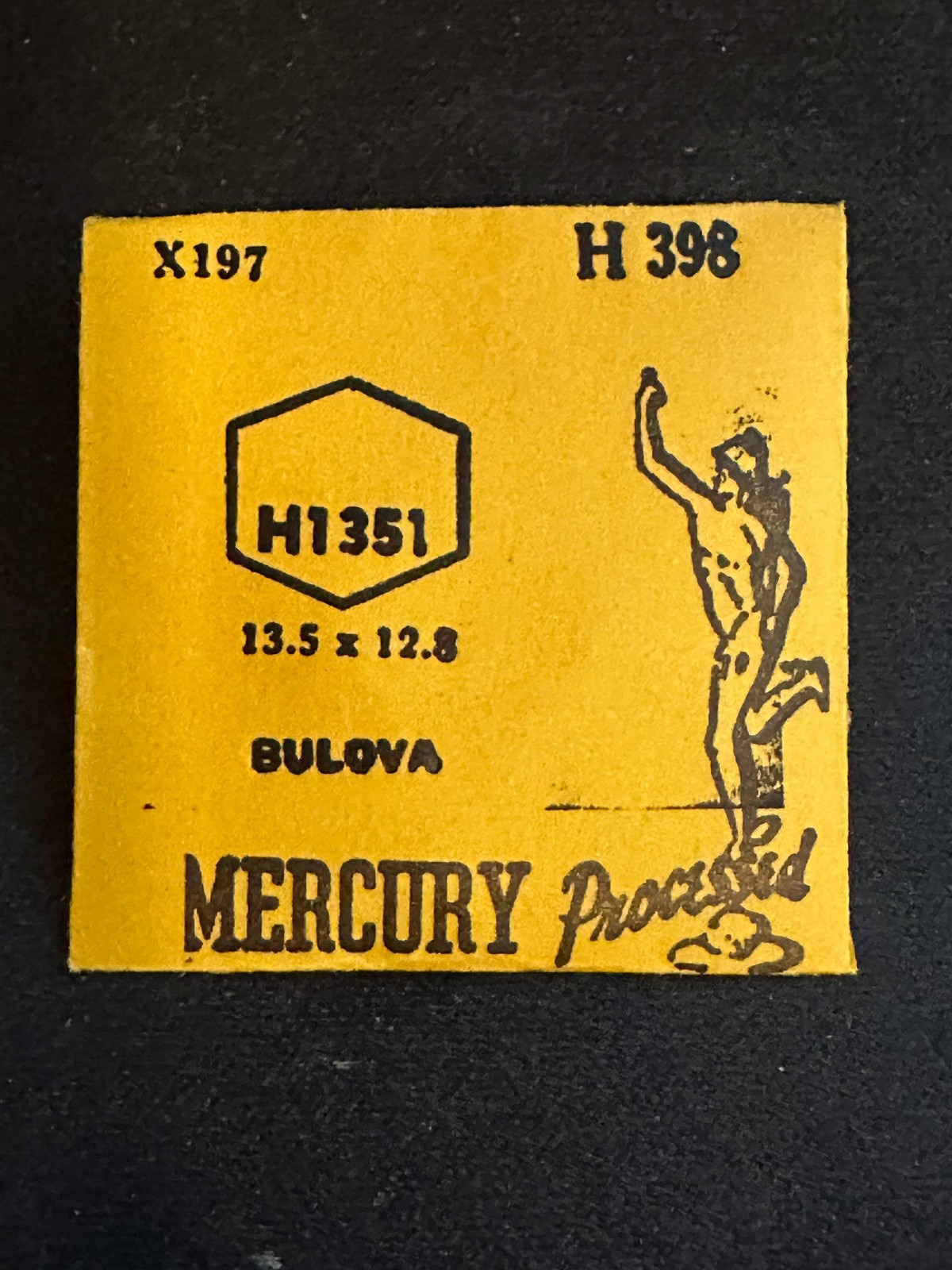 Mercury Flat Crystal H1351 (GS H398) for BULOVA – 13.5 x 12.8 mm – New