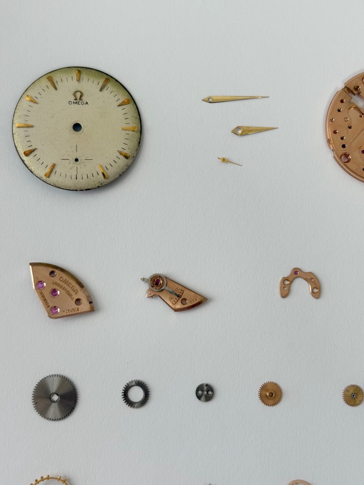 Omega Cal 410 Watch Movement Parts Balance Fork Wheel Spring Bridge Escapement