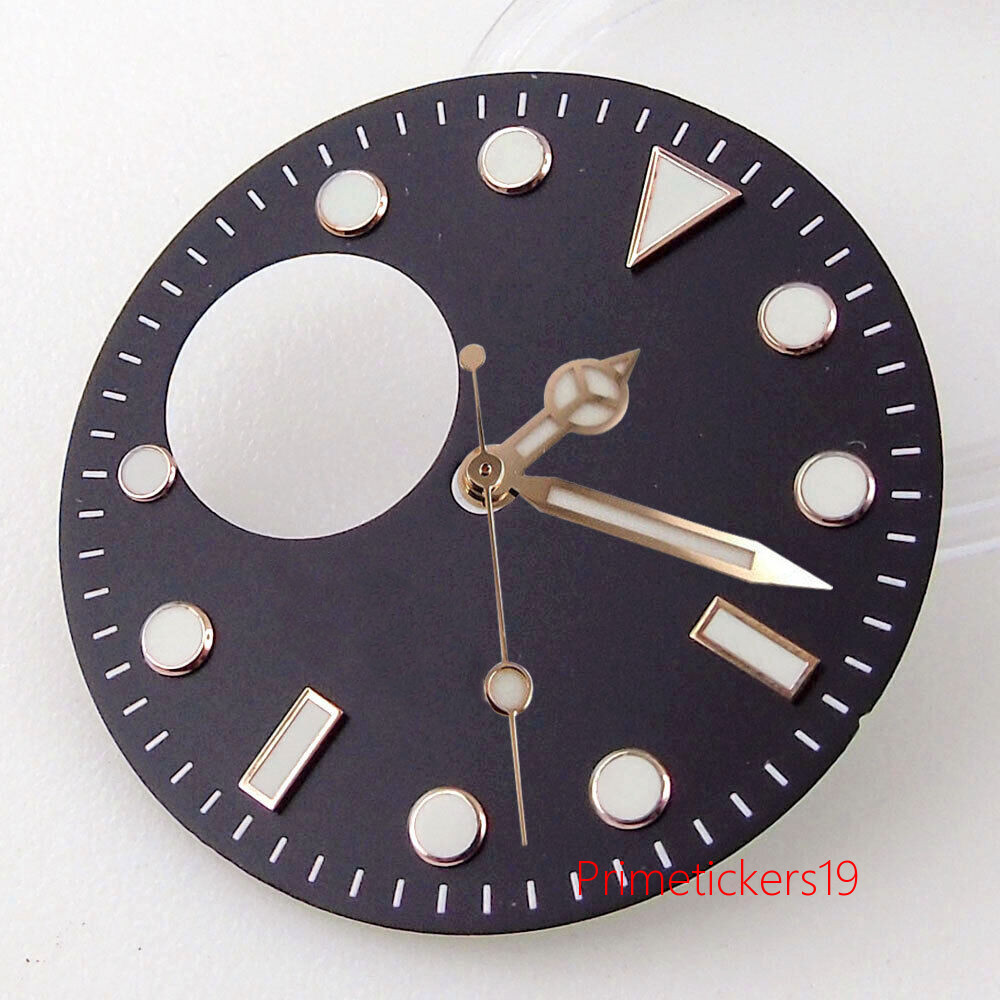 Fit NH38 Automatic Movement 29mm Black/Blue Watch Hollow Dial Hands Set Luminous