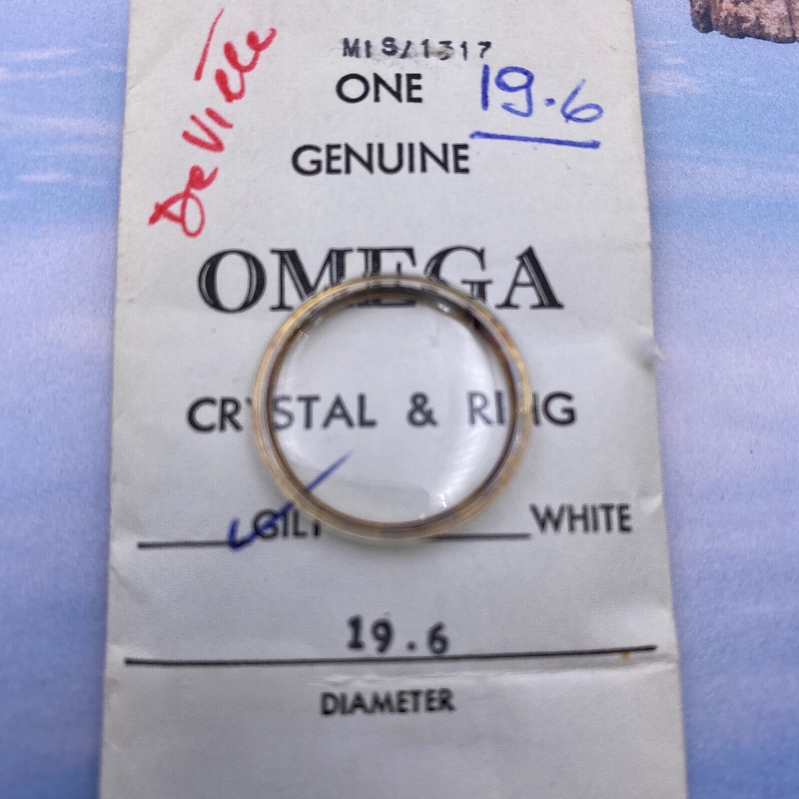 Genuine Omega Crystal W/ Yellow Retainer Rim 19.60 mm. Open Package.