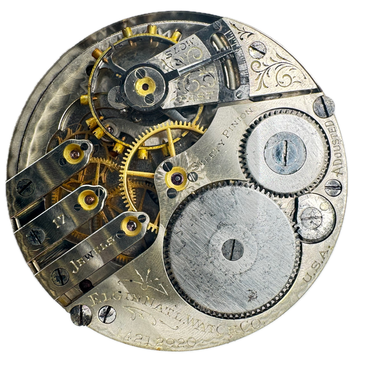 Antique 16s 1910 Elgin 17J Mechanical Three Finger Pocket Watch Movement 382 USA