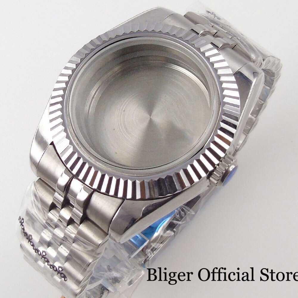BLIGER 36mm 39mm Steel Watch Case fit ETA 2824 PT5000 NH35A NH36A Fluted Bezel