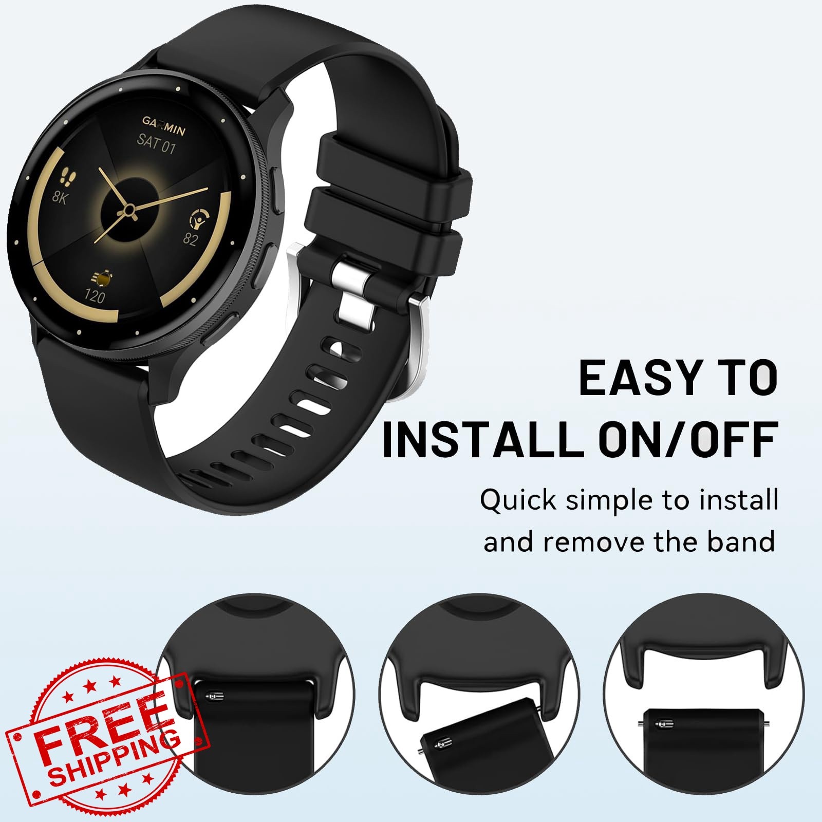 Xiaodib 18mm Bands Garmin Venu 3S 2S Vivoactive 4S Forerunner 265S Black