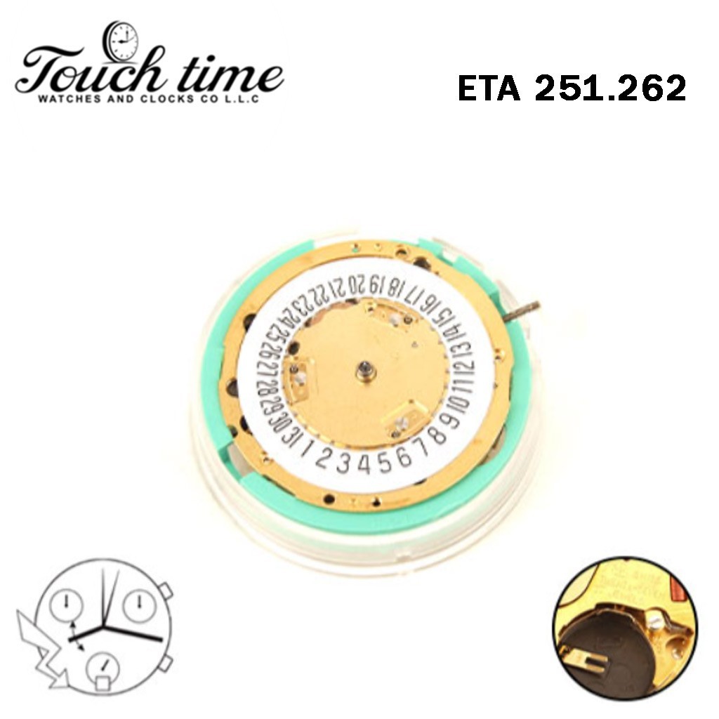 ETA 251.262-Swiss Quartz Movement-Chronograph-White Date Disk At 6-6 Hands.