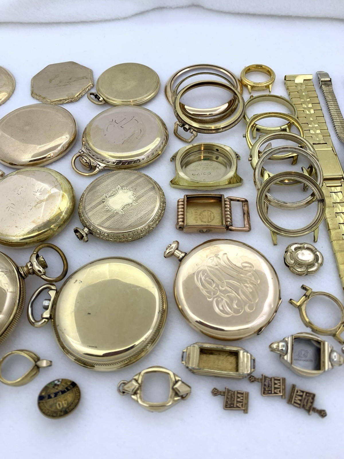 609 GRAMS Gold Filled RGP Plate Pocket Wrist Watch Case Scrap Lot & Other Pieces