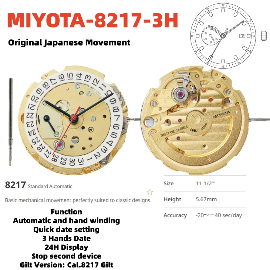 Genuine Miyota 8217 Automatic Watch Movement 21 Jewels 24-Hour Sub-Dial Japan