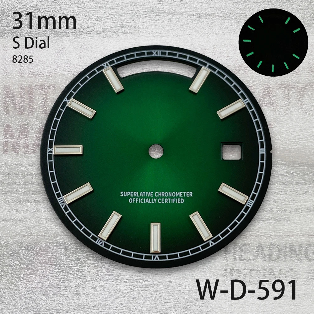 31mm S Logo Day And Date Dial For 8285 Movement Green Lume Watch Accessories