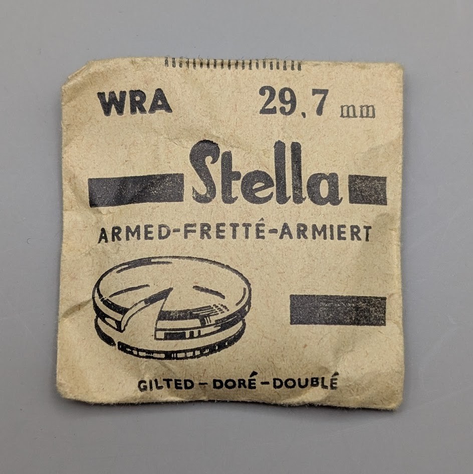 Stella Watch Crystal 29.7mm NOS Gold Tension Ring Armored Holland