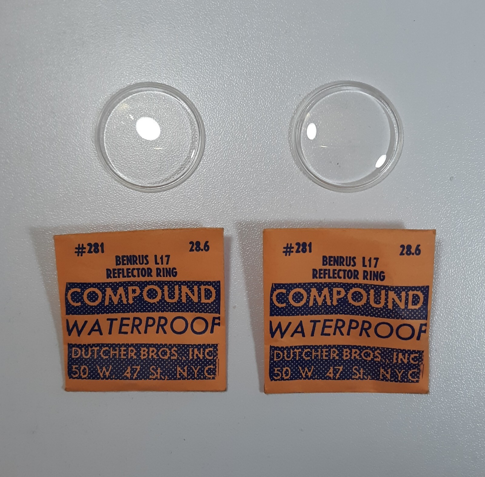 Vintage 2 Watch Crystal Acrylic NOS Special Compound Waterproof Reflector Ring