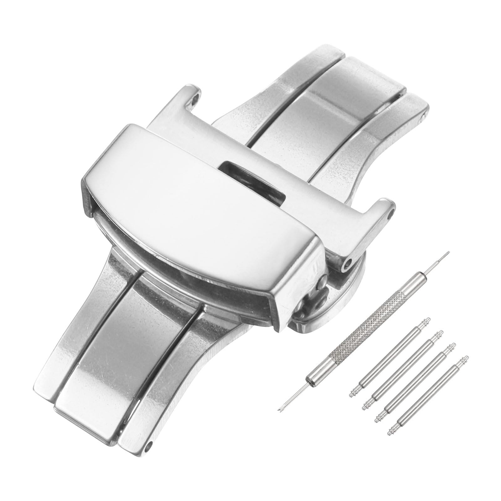 HARFINGTON Stainless Steel Deployment Clasp, 20mm Butterfly 20mm, Silver