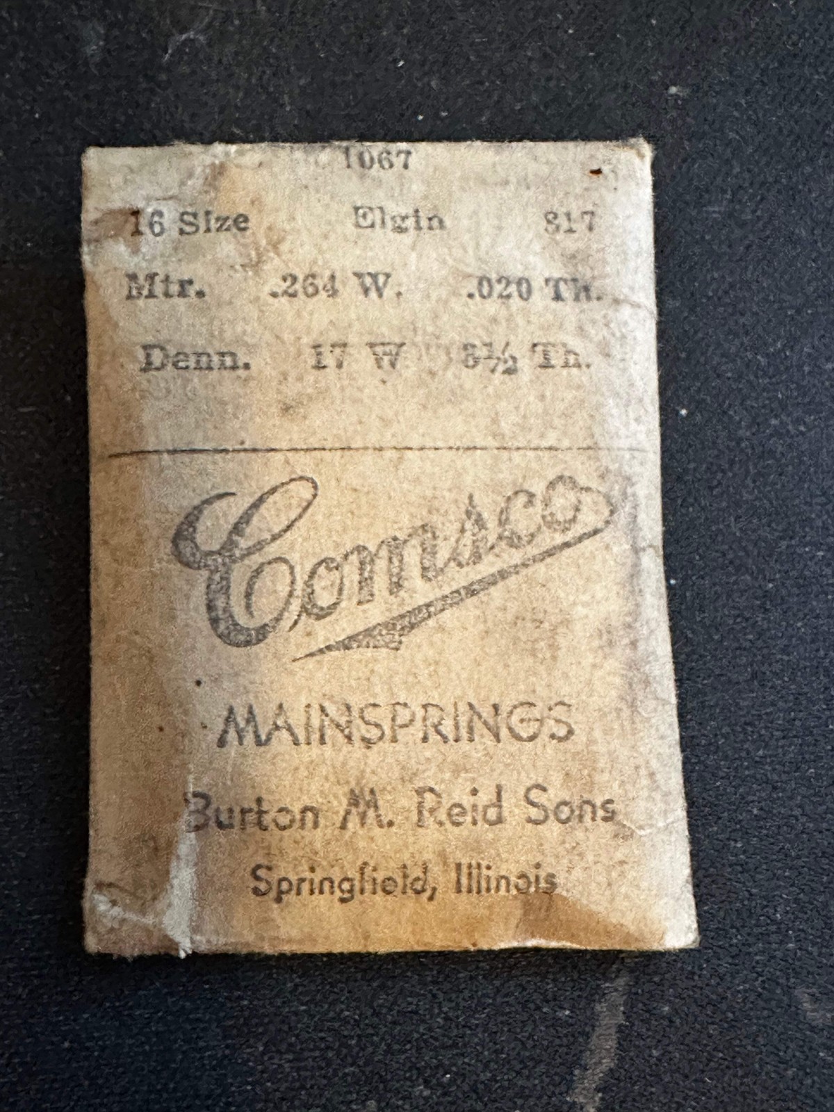 Comsco Mainspring #1067 for Elgin 16s Factory No. 817 – Steel