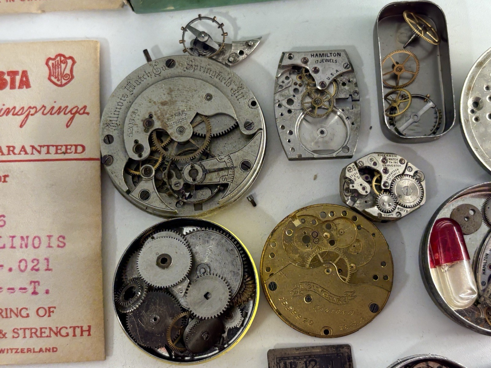 Lot of Vintage Watchmaking Watch Movements, Faces and Crowns for Parts or Repair