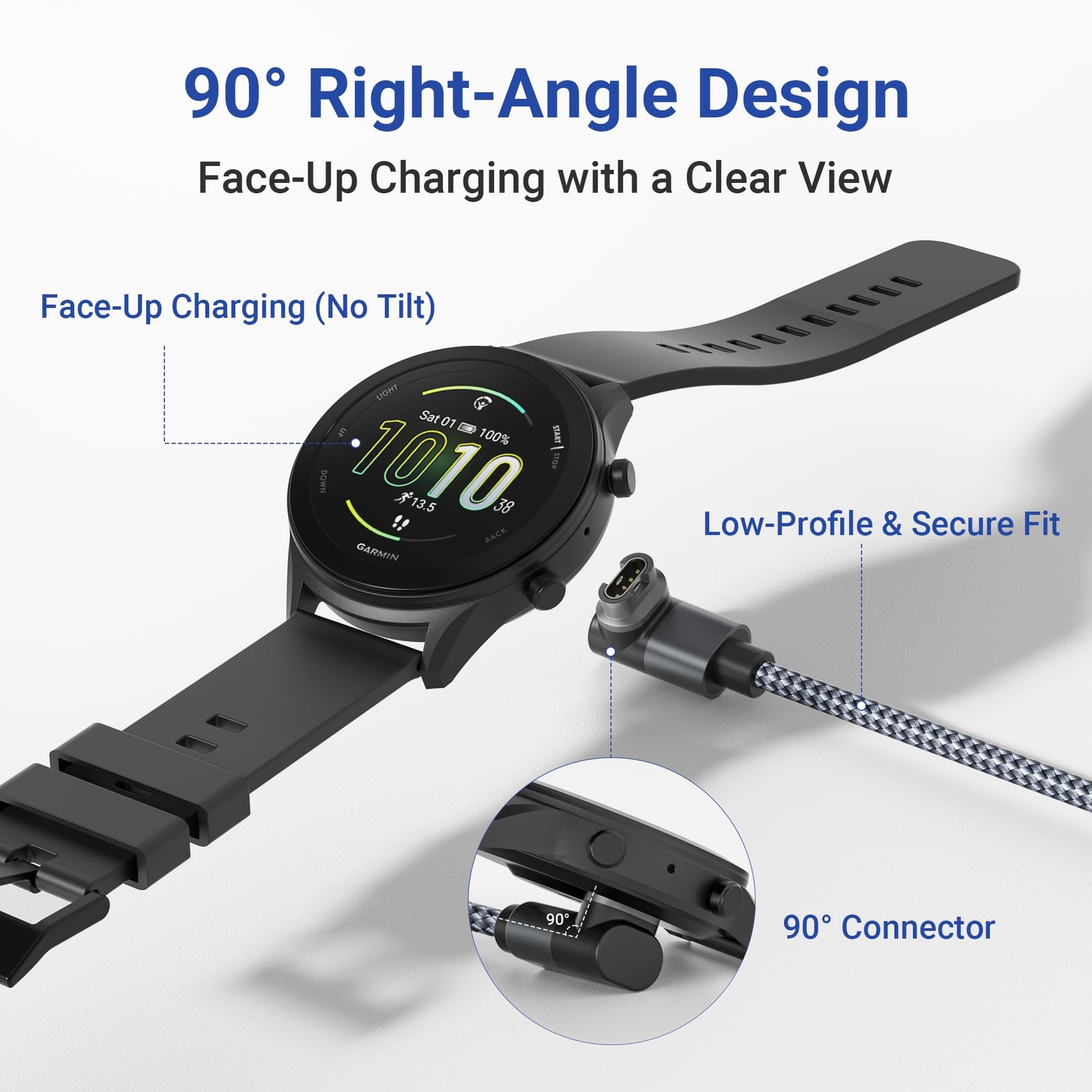 Garmin Watch USB C Charger Cable 2in1 Braided 4FT 1Pack Right Angle