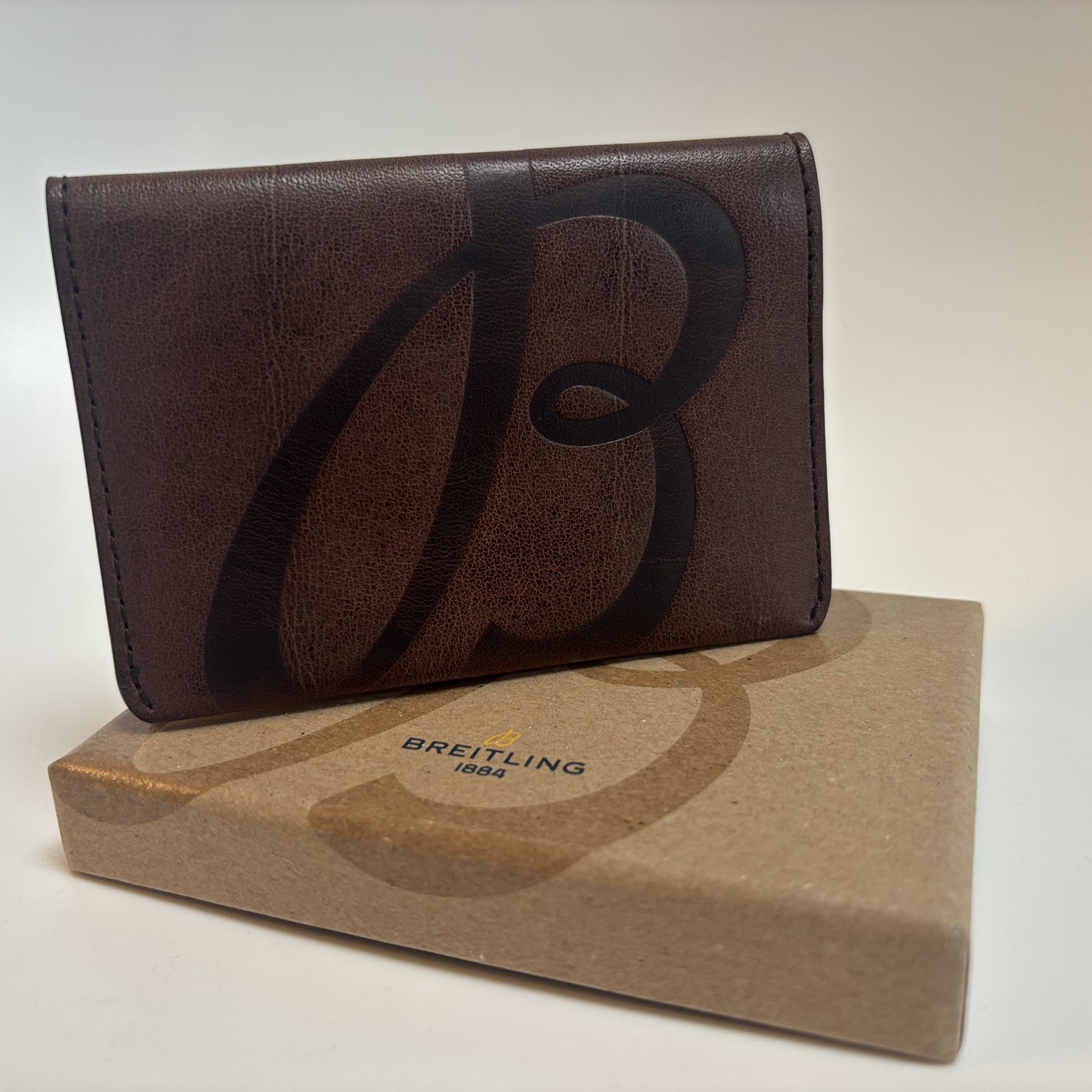 Breitling wristwatch related gift. Brown Leather Card Holder Wallet
