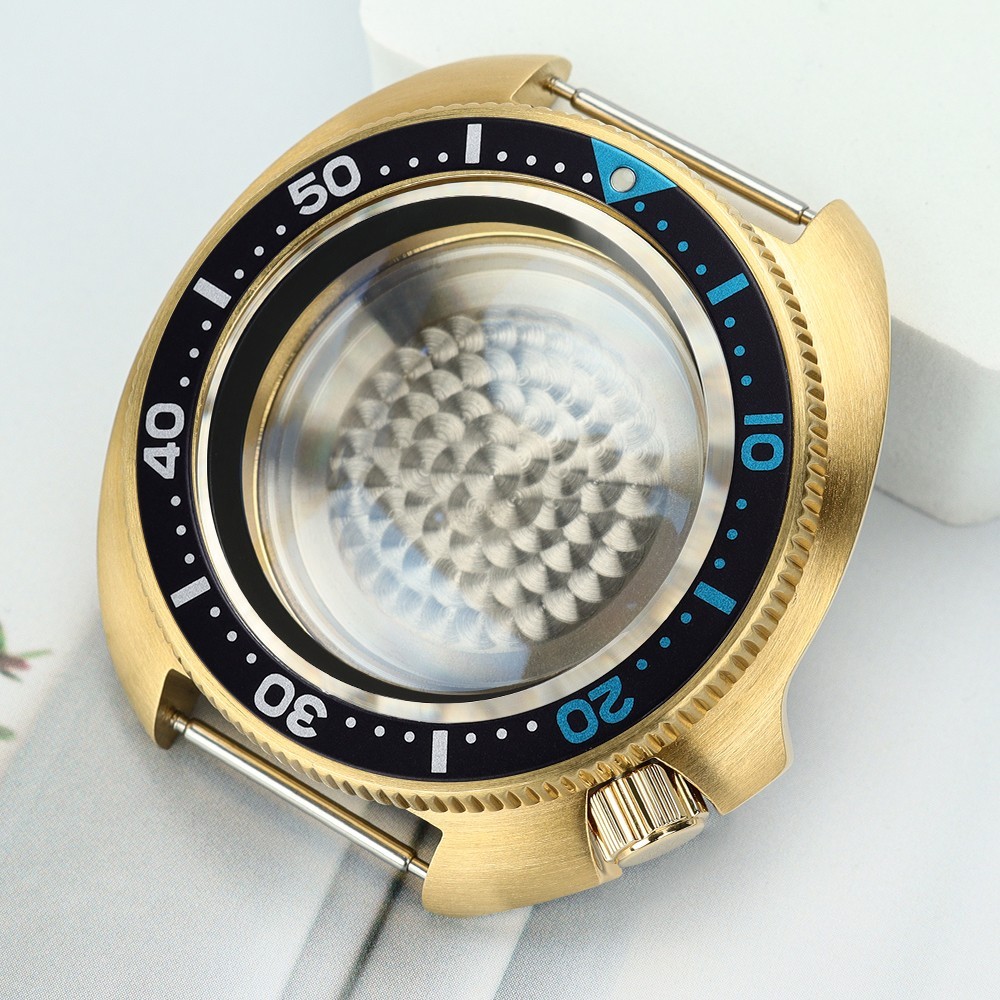 44mm Golden Diver Watch Case Modify turtle Mod Sapphire For Seiko NH35 Movement