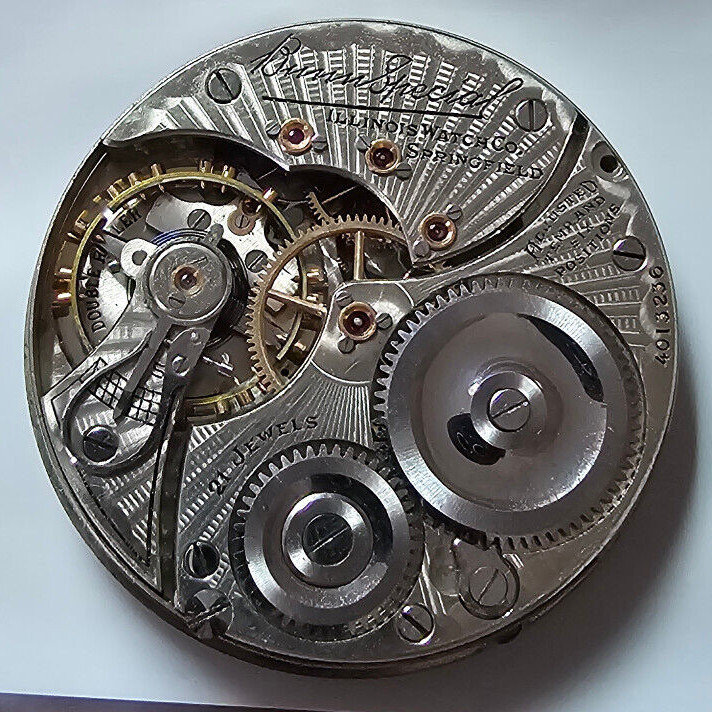 CLEAN VINTAGE 16 SIZE ILLINOIS BUNN SPECIAL 21 JEWEL POCKET WATCH PARTS MODEL 9