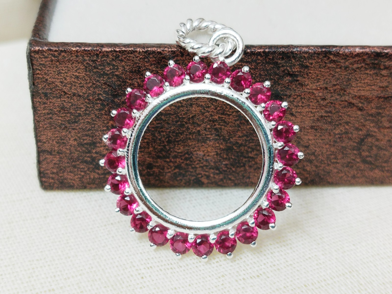 925 Sterling Silver Round Blank Bezel Pendant setting prong Cubic pink CZ Tools