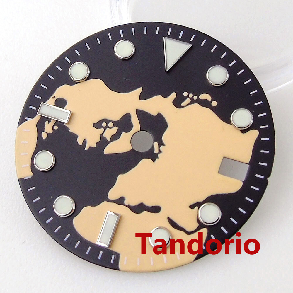 Bliger 29mm Map Pattern Watch Dial Fit NH34A NH34 GMT Auto Movement Date Lume