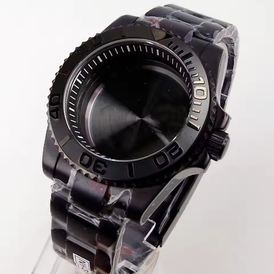 40mm Black Stainless Watch Case Sapphire For NH35 NH36 ETA2824 PT5000 Movement