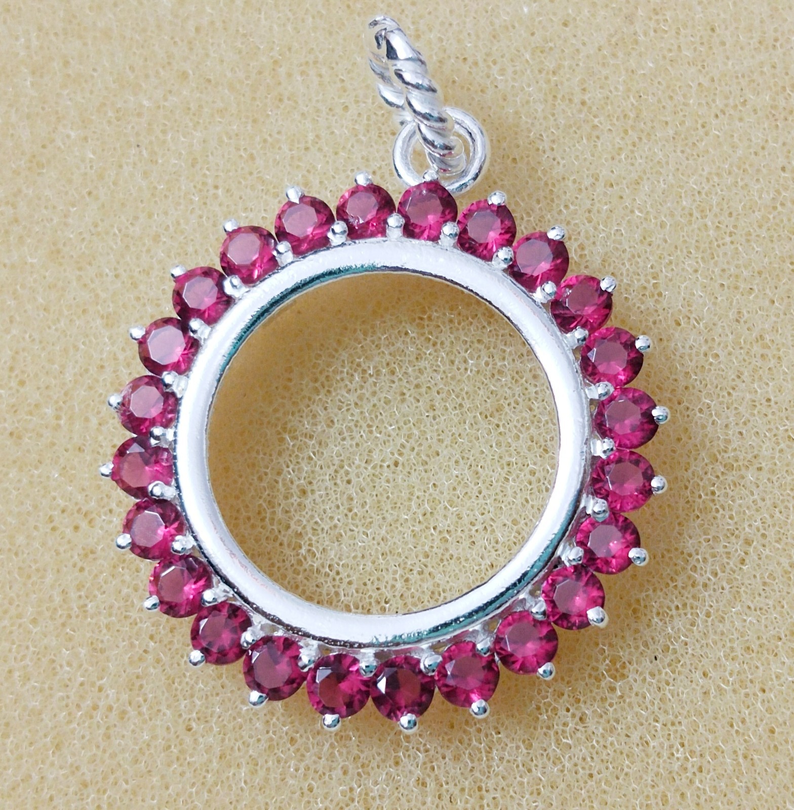 925 Sterling Silver Round Blank Bezel Pendant setting prong Cubic pink CZ Tools