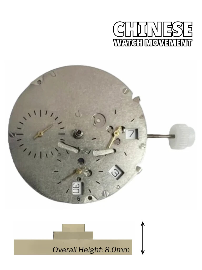 Chinese Automatic Watch Movement DG3836-4.5D 3Hands, 3Eyes, Date at 4:30