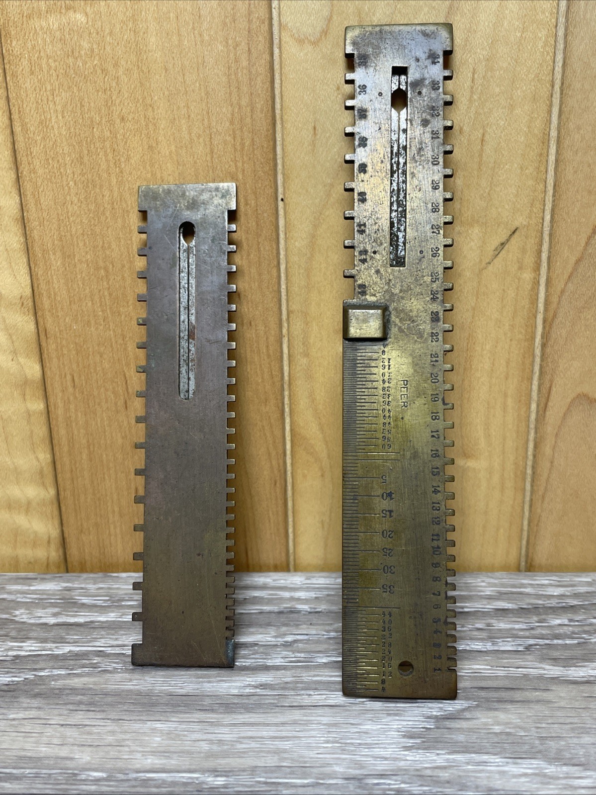 2 Clockmaker’s/Watchmaker’s Estate Antique Heavy Brass Peer Mainspring Gauge