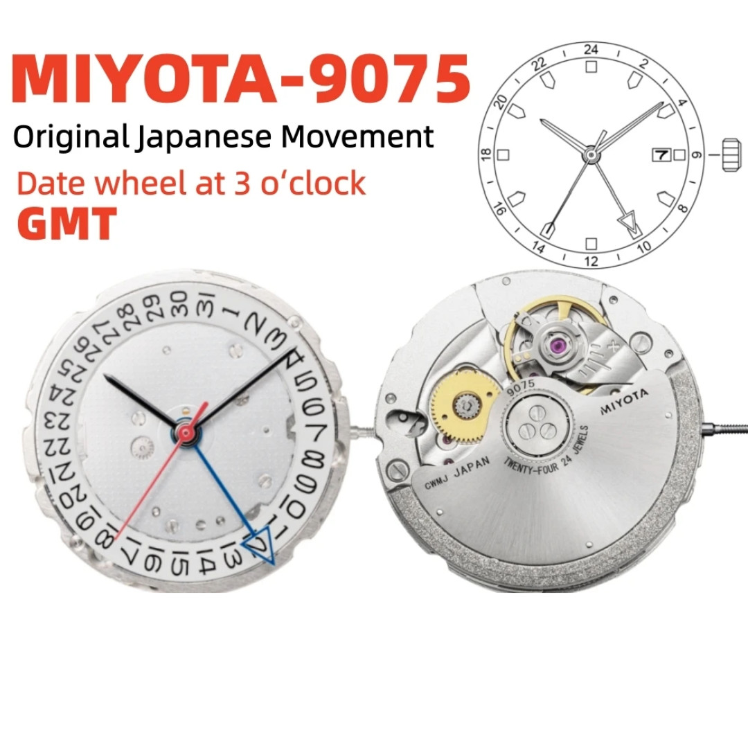 Miyota 9075 True GMT Mechanical Movement 4 Hand Automatic High Accuracy Engine
