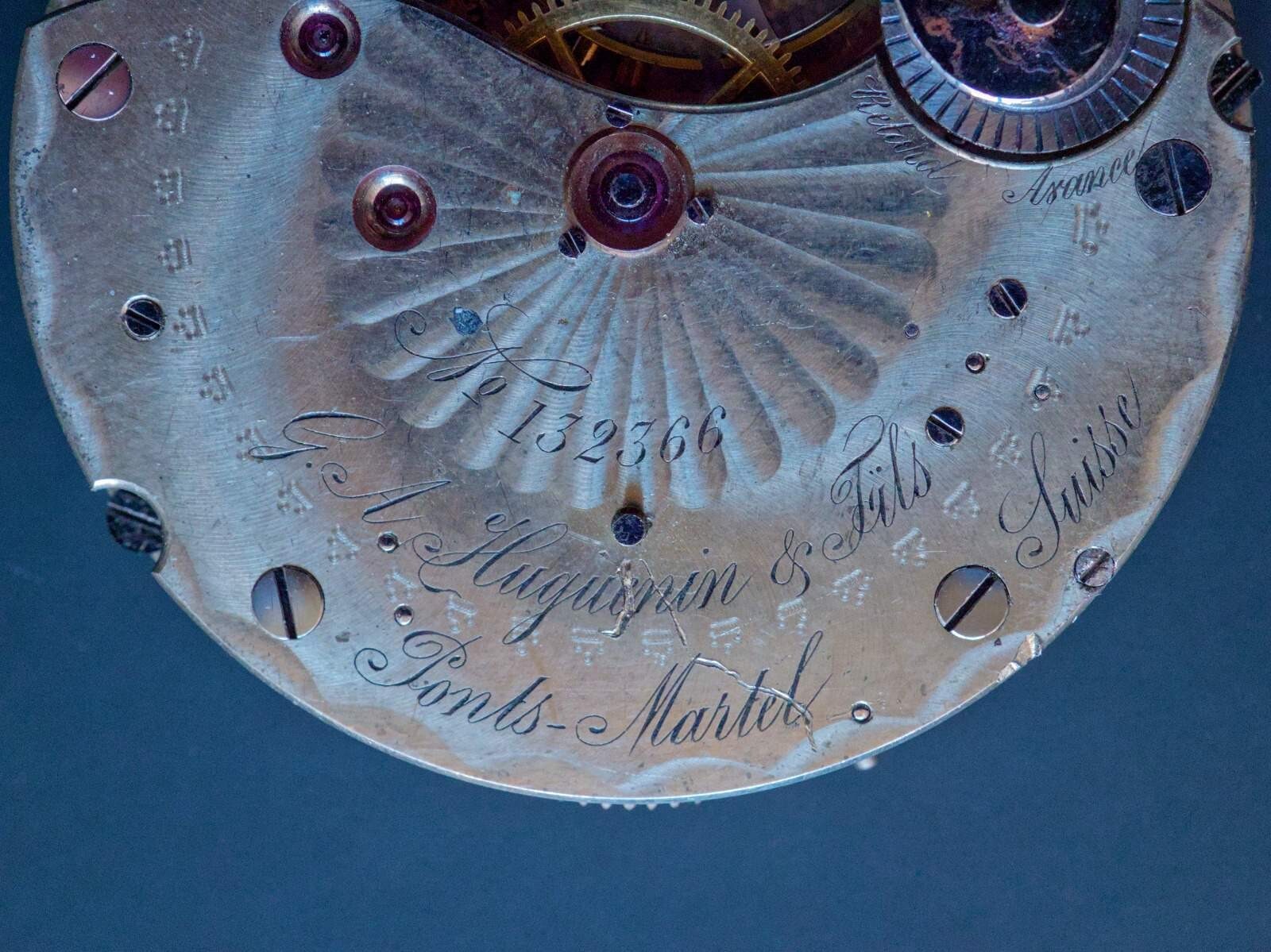 ANTIQUE POCKET WATCH MOVEMENT HELICAL HAIRSPRING G.A.HUGUENIN & FILS