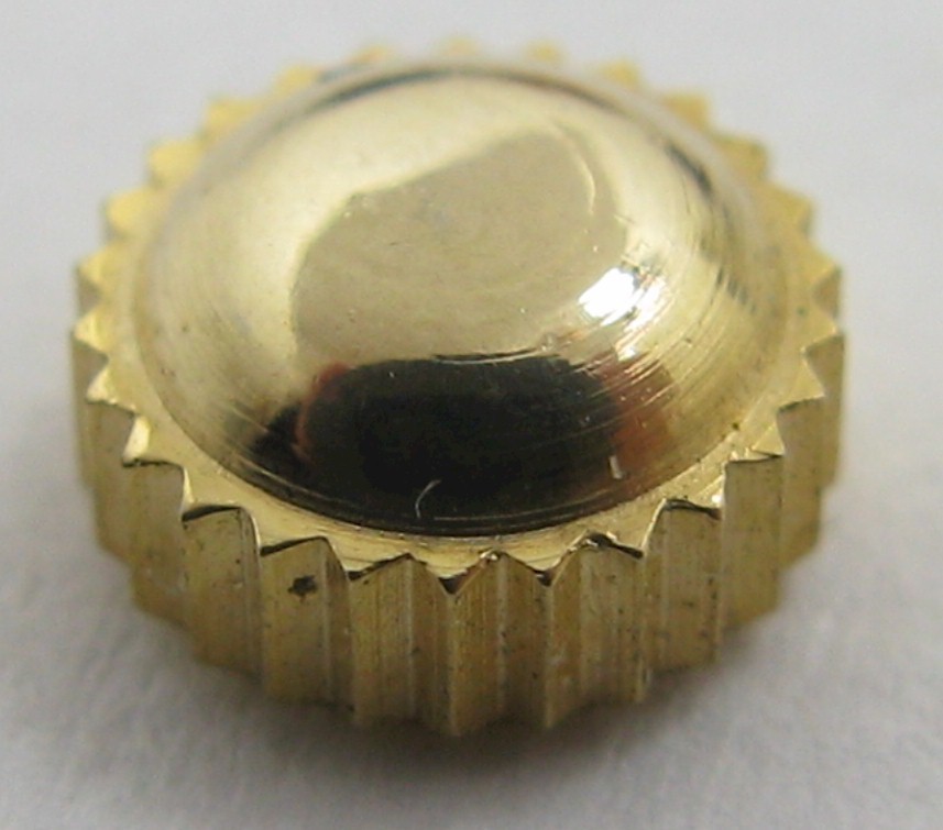 Crown for watch in yellow gold plated 5.2 millimeters fit stem 1.2 mm * tap 7 *