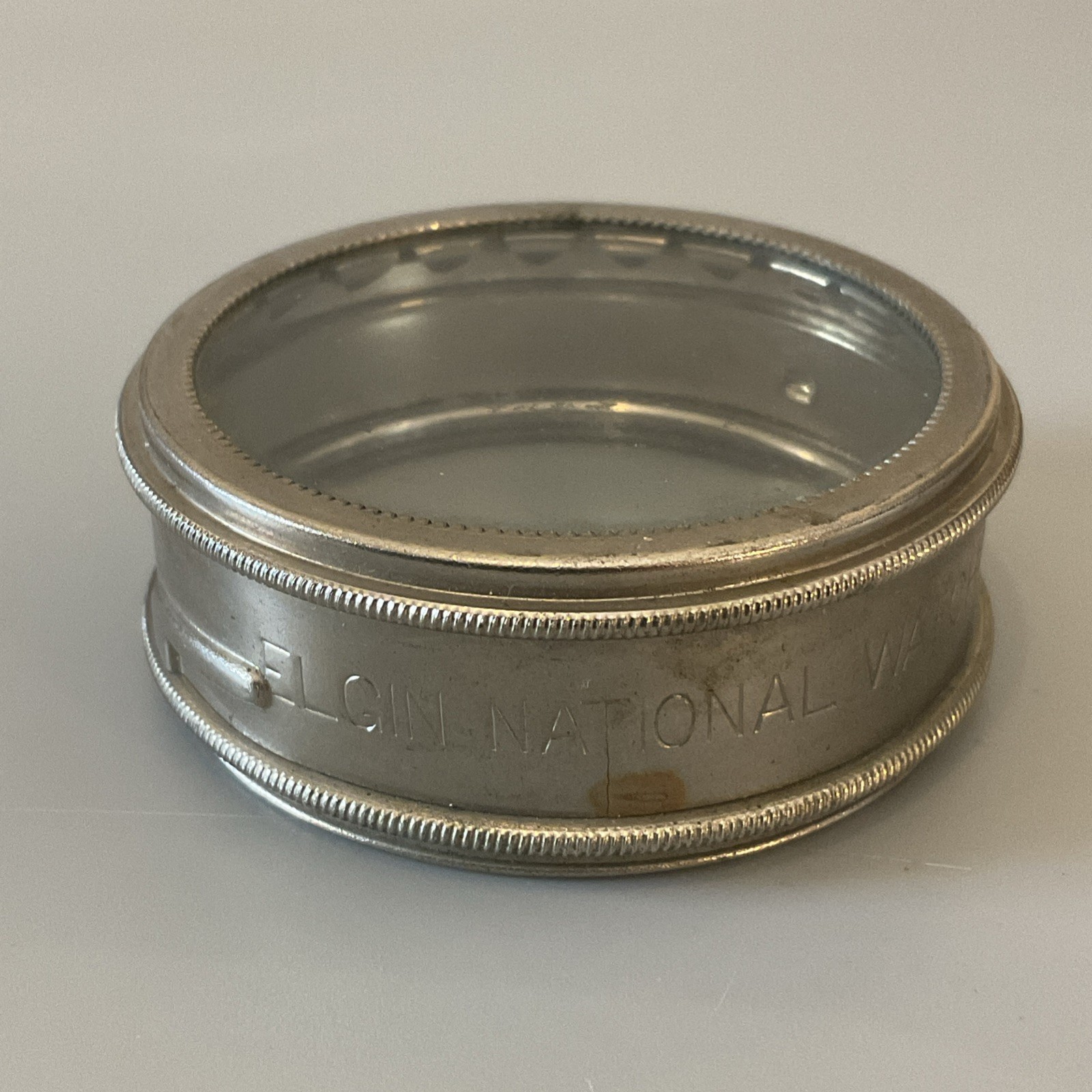 Antique Elgin National Watch Company GLASS Movement 18s Shipping Tin Container