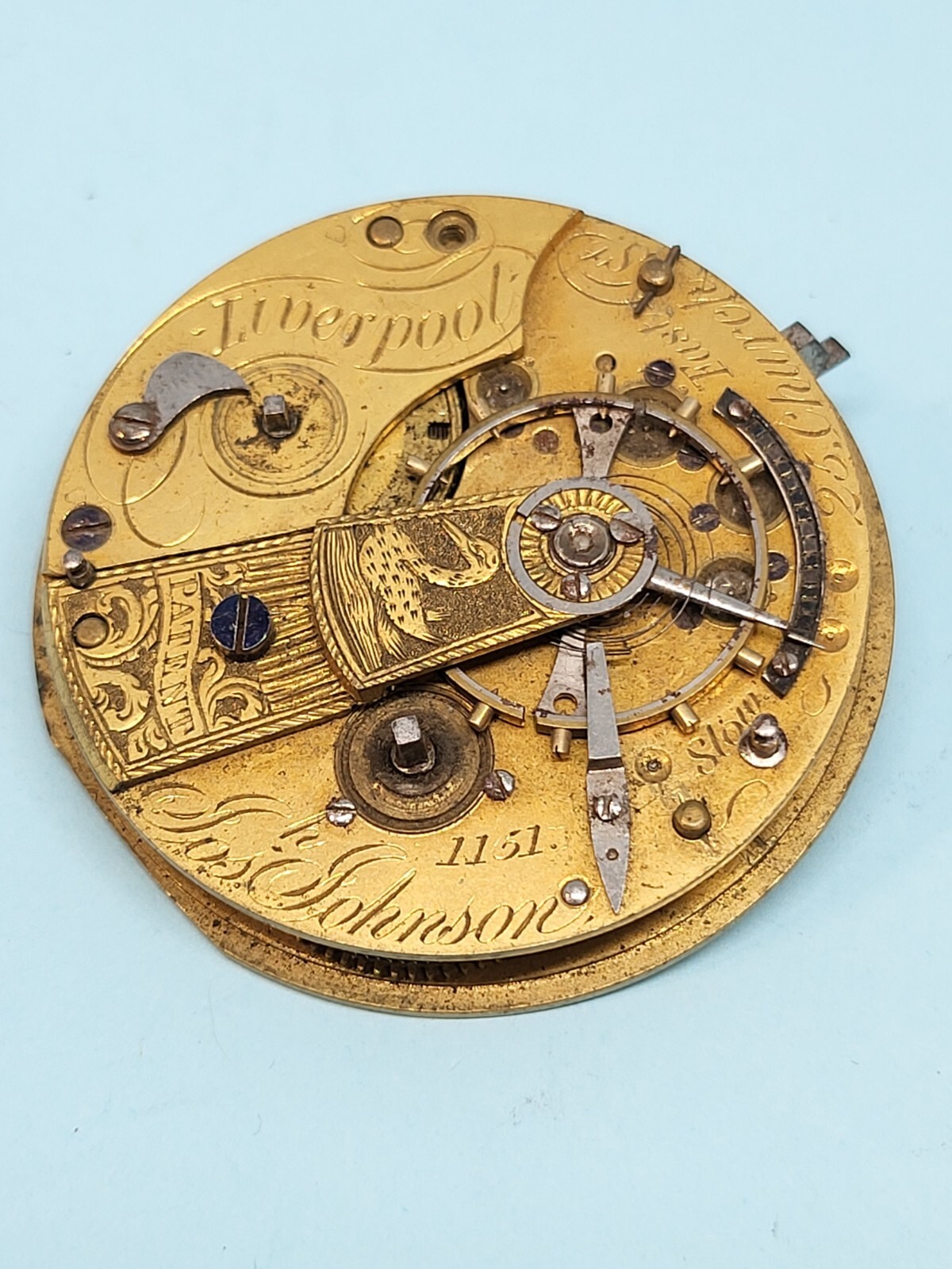Joseph H Johnson Fusee Pocket Watch Movement 25 Church St. 42.2mm