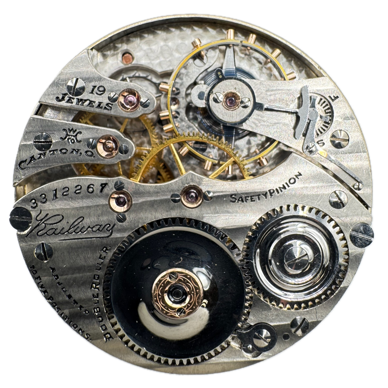 Antique 16s 1915 Hampden 5 19J Mechanical Pocket Watch Movement Railway USA