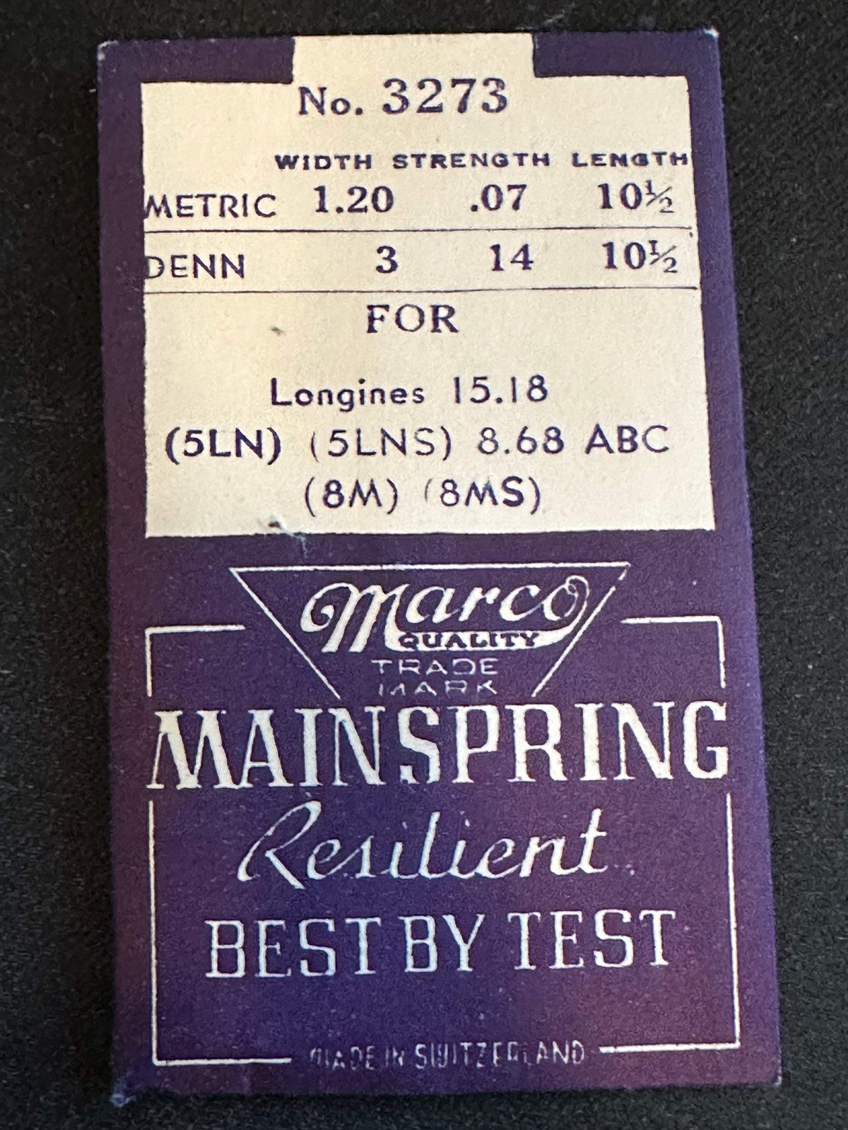 Marco Mainspring #3273 for Longines 5LN, 8M, 8.68ABC, 15.18 – Steel