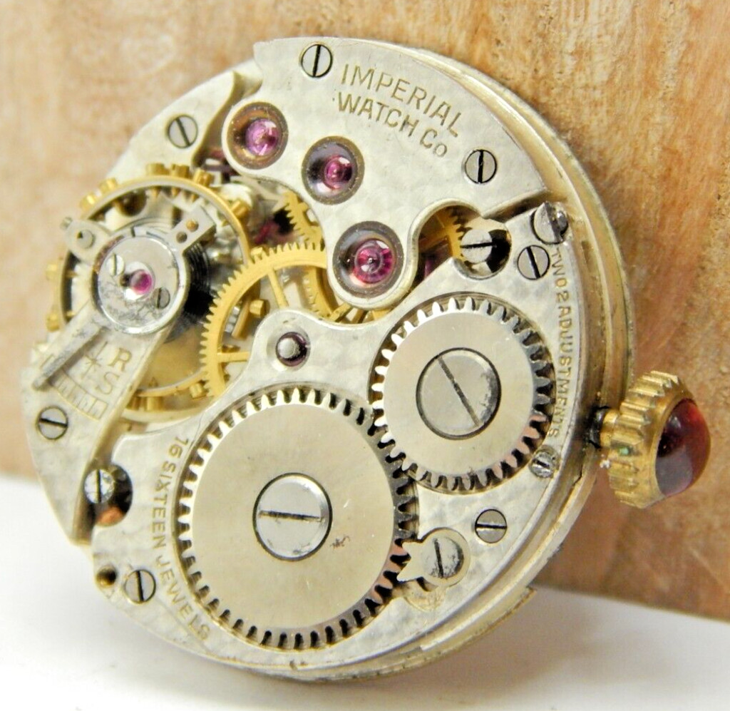 Vintage Imperial 16j 2 adjustment wrist watch movement with clean dial & hands