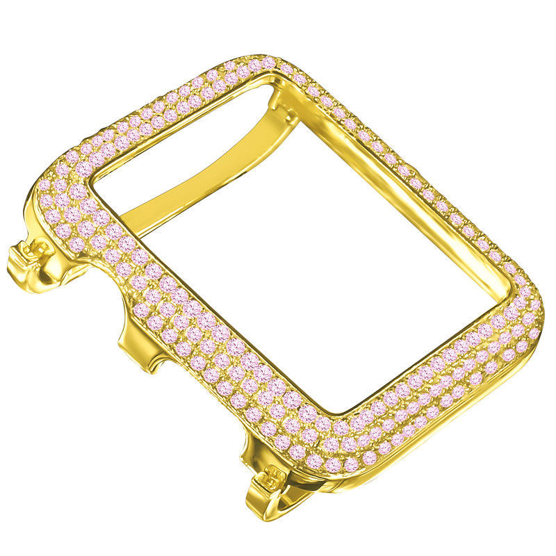 Custom Apple Watch Bezel Rose Gold Pink On Silver Series # 2 & 3 Diamond Case