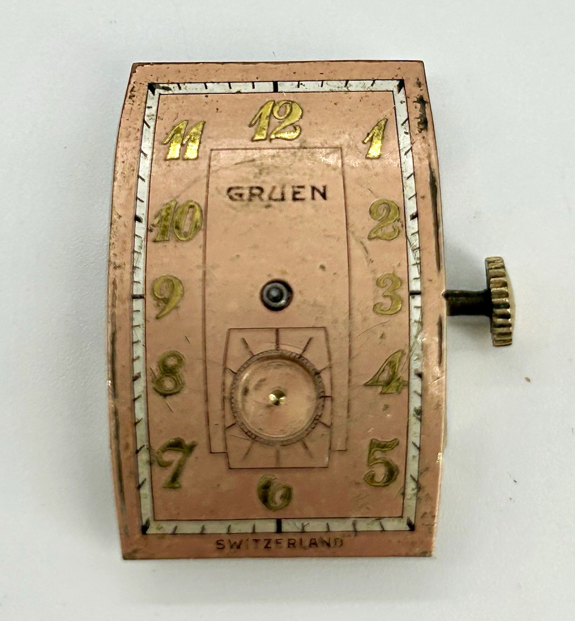 Gruen Curvex Precision 17J Watch Movement Dial Stem Crown Parts Repair Swiss