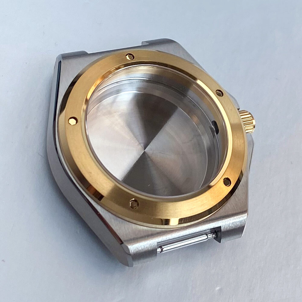 20ATM Waterproof 40mm Two Tone Gold Sapphire Diver Watch Case Fit NH35 NH36