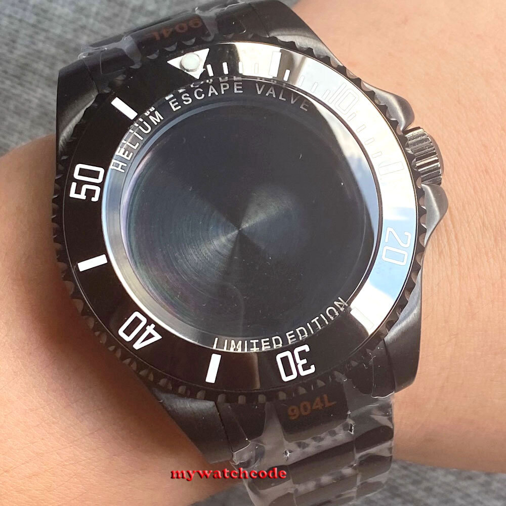 Black PVD 43mm SEA automatic Watch Case Strap Fit 2824 2836 8215 NH35 NH36 NH34