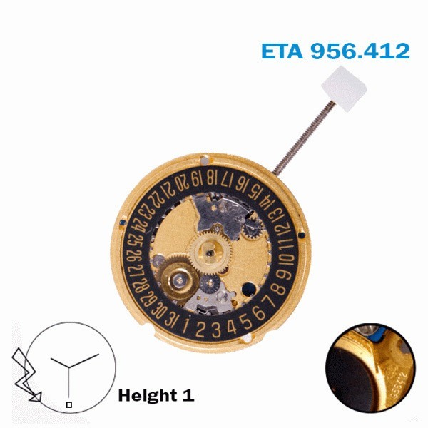 ETA 956.412 SWISS🇨🇭 Watch Movement-Black Date Disk At 6 -2 Hands- Height:1.