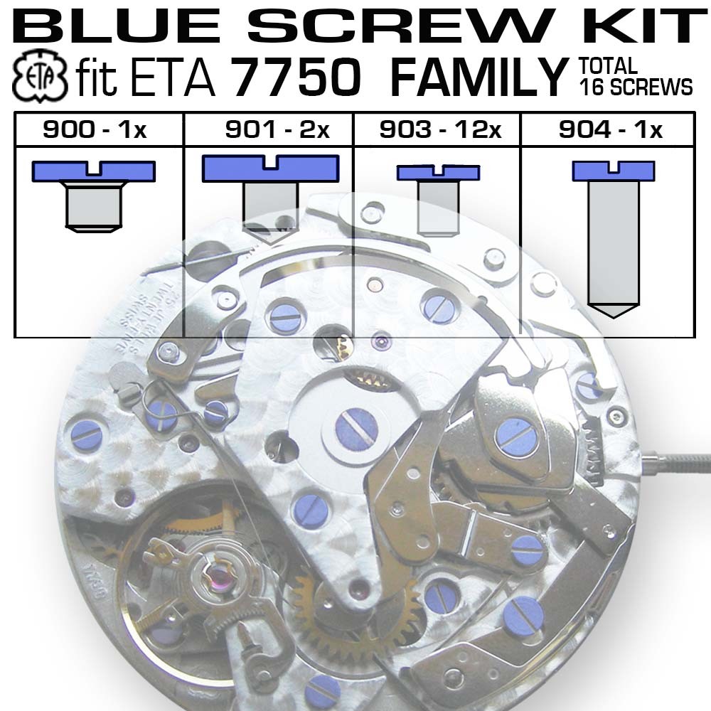 BLUE SCREW KIT FIT ORIGNIAL ETA VALJOUX 7750 FAMILY MOVEMENTS