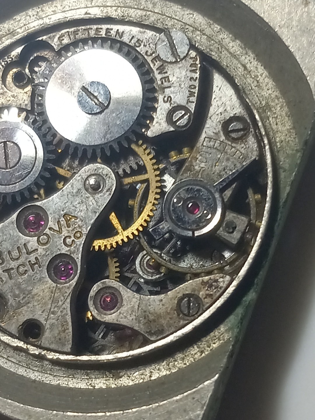 As Is Parts / 1930s Bulova 15 jewel 2 Adjustment wrist watch movement SN# 1343