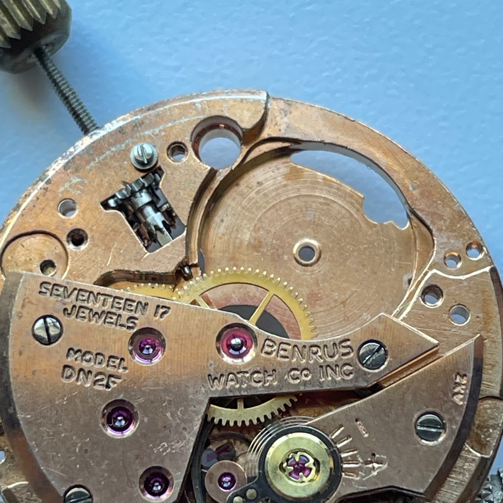 Benrus Watch Movement 17 Jewels Model DN2F 11.5 Ligne Military Repair Parts