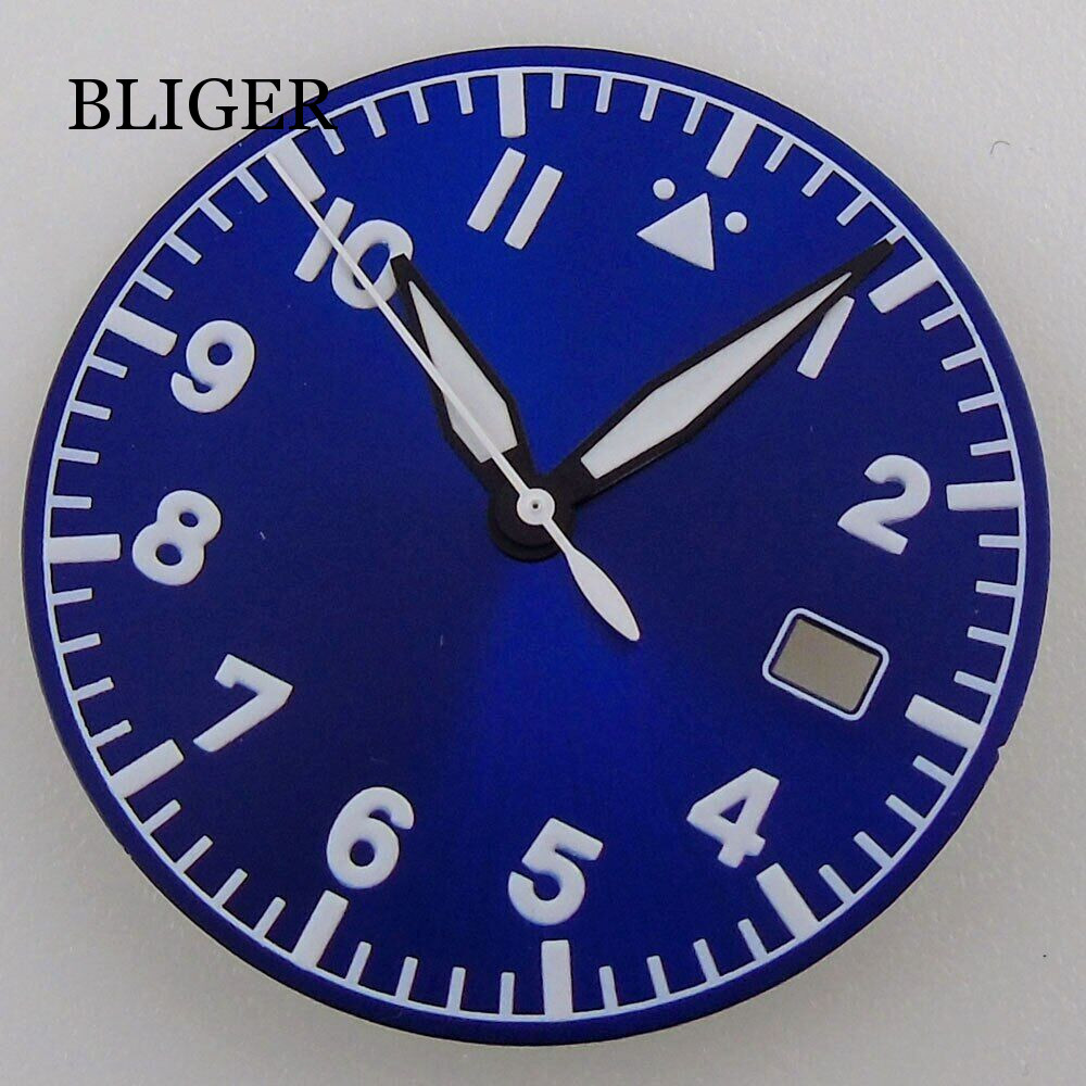 33.6mm Watch Dial Hands Fit For NH35/NH35A Automatic Movement Green Lume Black