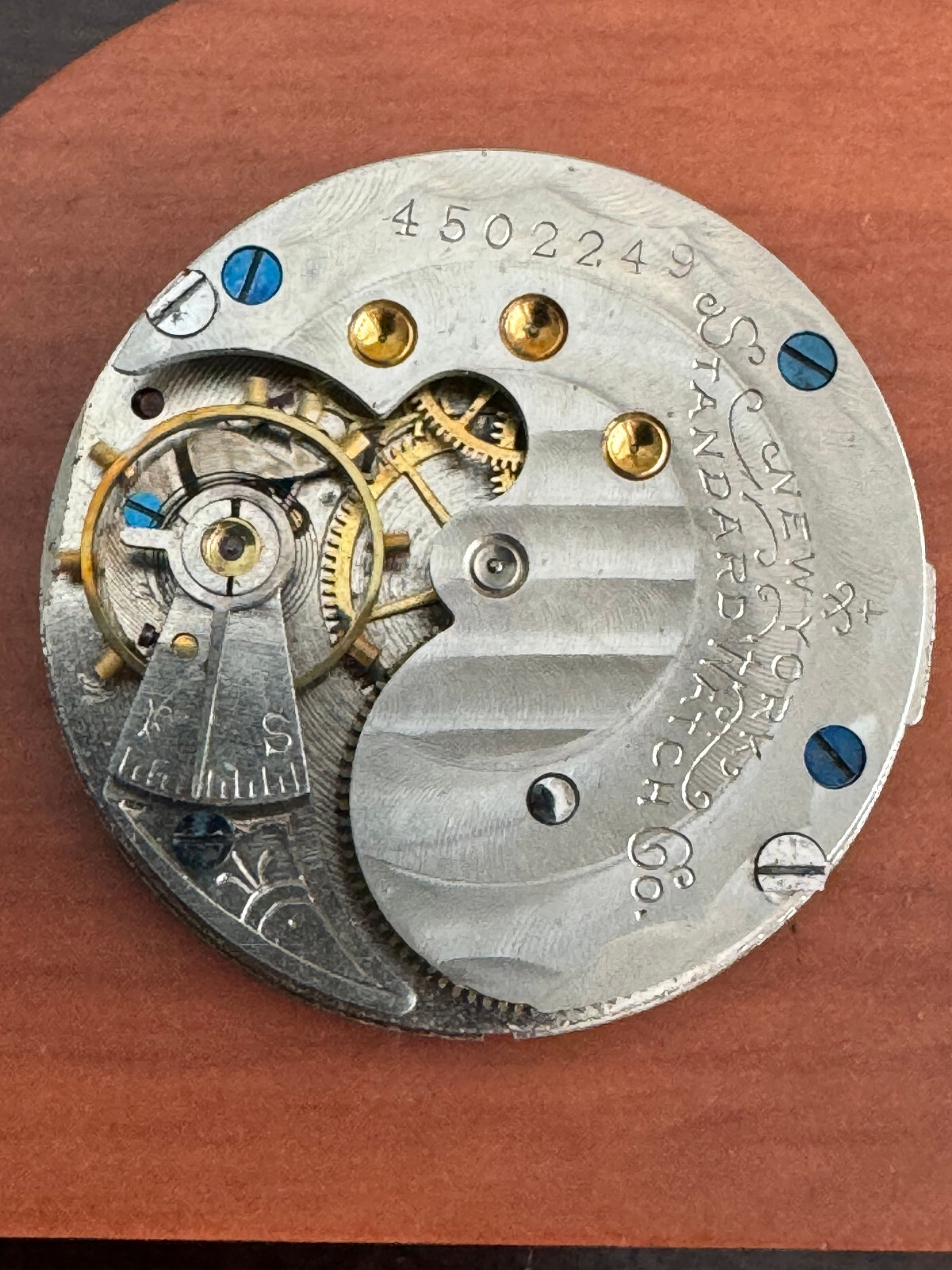VINTAGE 6 SIZE COLUMBIA NY STANDARD POCKET WATCH MOVEMENT GR. 44 FANCY DIAL